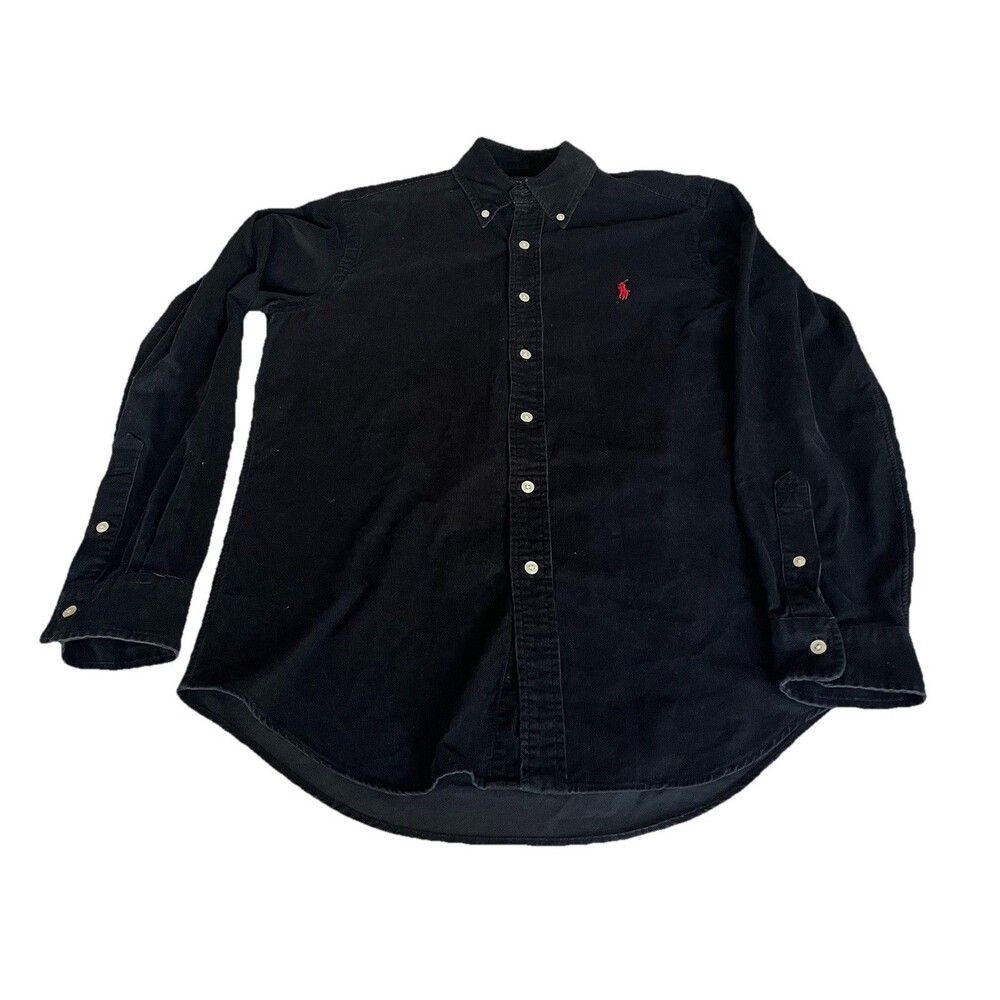 Polo Ralph Lauren Black Corduroy Button-Down Shirt Red Logo Long Sleeve Small - Picture 2 of 7